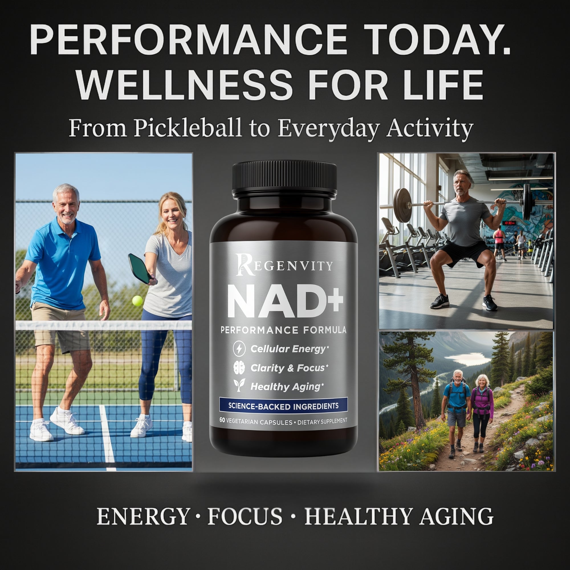 Regenvity NAD+ Performance Formula – Cellular Energy, Clarity & Focus, Healthy Aging Supplement – 60 Vegan Capsules for Active Adults
