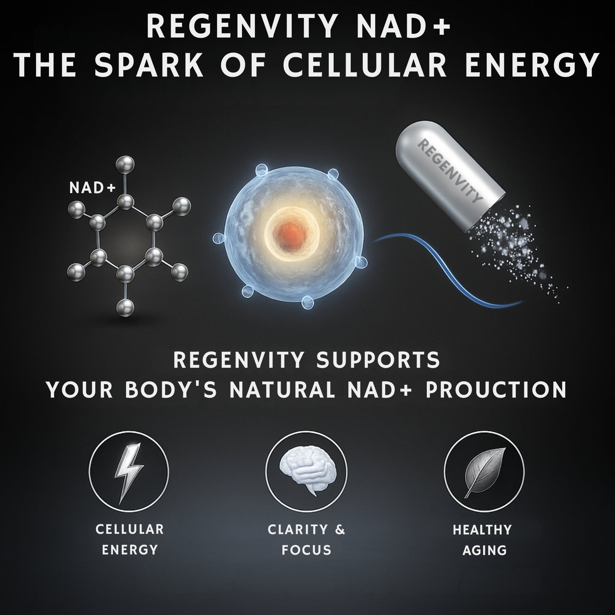 Regenvity NAD+ Performance Formula – Cellular Energy, Clarity & Focus, Healthy Aging Supplement – 60 Vegan Capsules for Active Adults