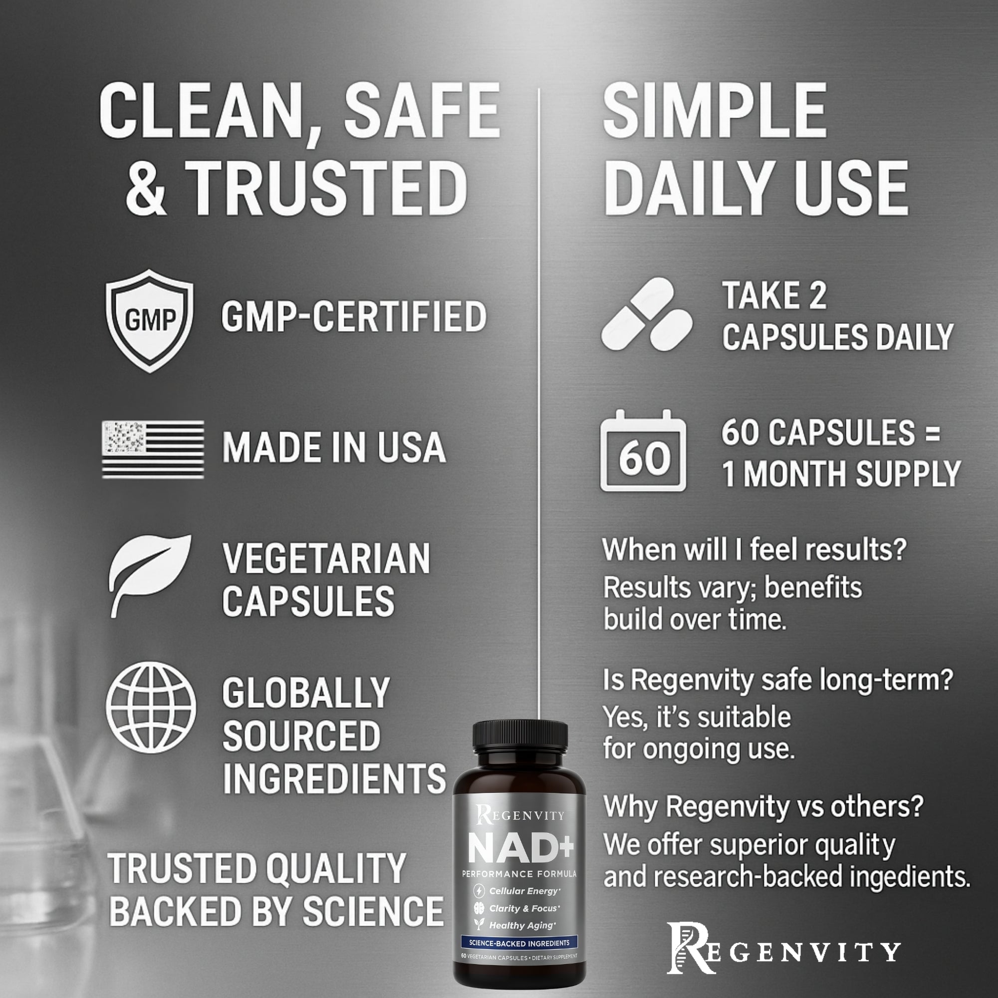 Regenvity NAD+ Performance Formula – Cellular Energy, Clarity & Focus, Healthy Aging Supplement – 60 Vegan Capsules for Active Adults