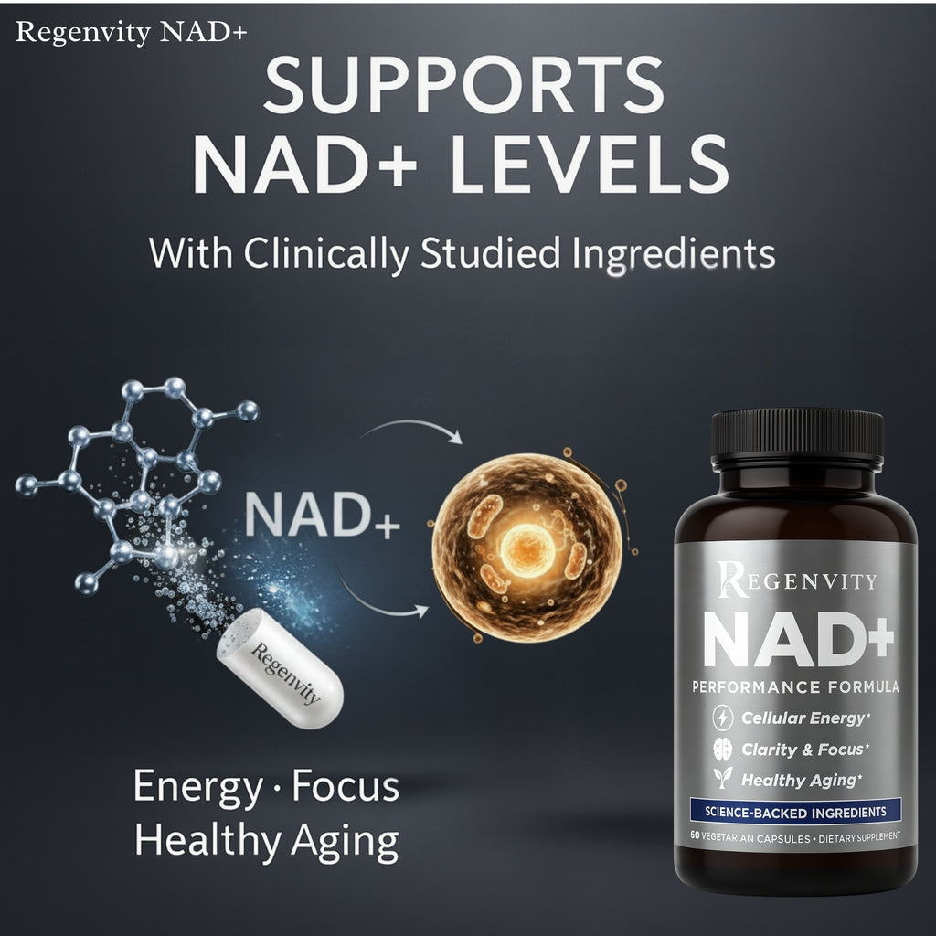 Regenvity NAD+ Performance Formula – Cellular Energy, Clarity & Focus, Healthy Aging Supplement – 60 Vegan Capsules for Active Adults